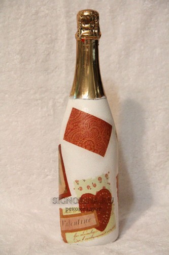 Декупаж бутылки шампанского к Дню Святого Валентина