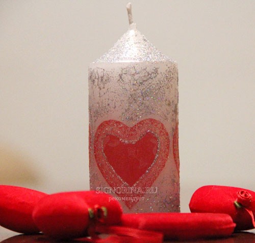 Как сделать декупаж на свече на День всех влюблённых