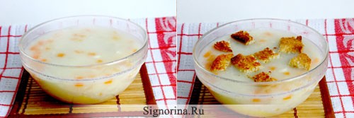 Рецепт ароматного сырного супа с гренками