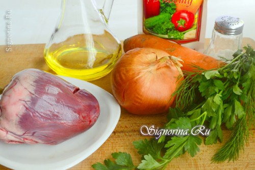 Фото ингредиентов салата из свиного сердца
