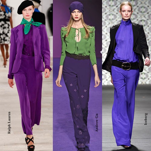 С чем носить фиолетовые брюки: фото
