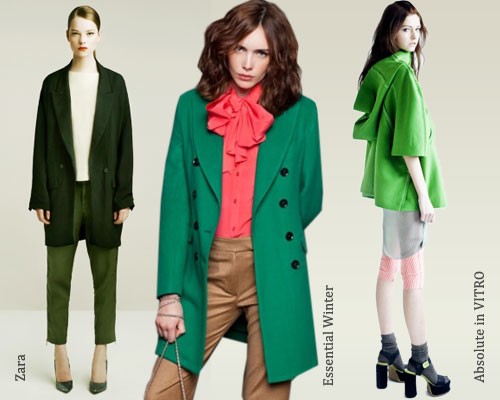 С чем носить зеленое пальто: фото