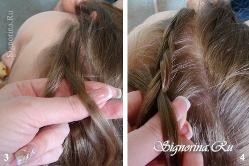 Мастер-класс по созданию причёски для девочки на длинные волосы с косами и бантиком: фото 3-4