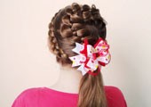 Причёска для девочки на длинные волосы с косами и американским бантиком своими руками. Пошаговый урок с фото