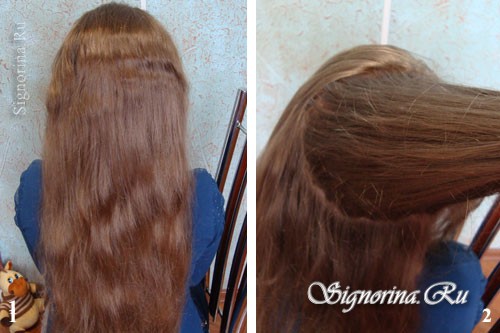 Мастер-класс по созданию причёски для девочки на длинные волосы с косами и бантиком: фото 1-2