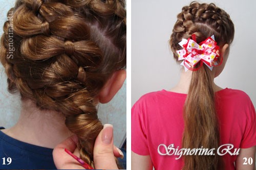 Мастер-класс по созданию причёски для девочки на длинные волосы с косами и бантиком: фото 19-20