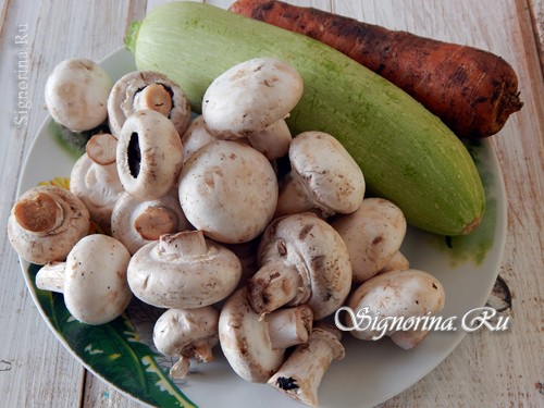 Ингредиенты для приготовления салата из кабачков с грибами: фото 1