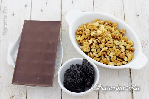 ингредиенты для приготовления конфет Чернослив в шоколаде с грецким орехом фото 1