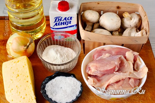 Ингредиенты для приготовления жульена с курицей и грибами в мультиварке фото 1