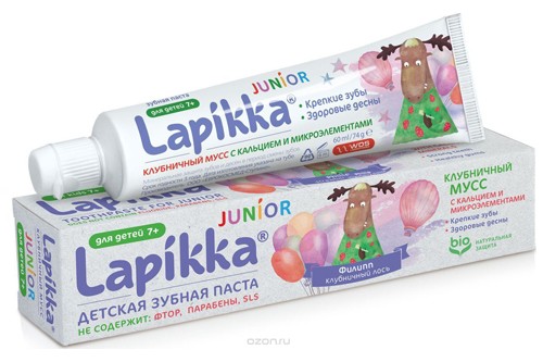 Lapikka, с кальцием и микроэлементами Junior, Клубничный мусс без фтора