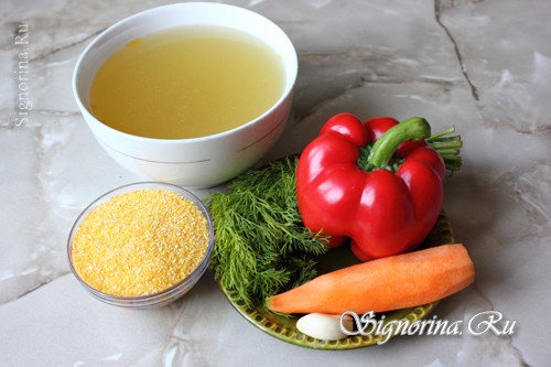 Ингредиенты для приготовления супа с кукурузной крупой