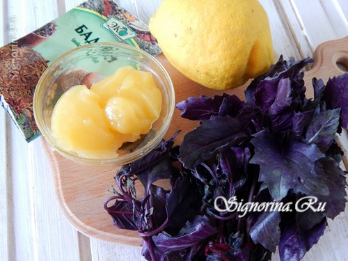 Ингредиенты для приготовления компота с базиликом и лимоном рецепт