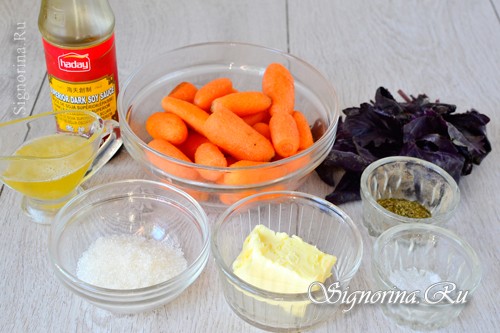 Ингредиенты для приготовления глазированной мини морковки с медом: