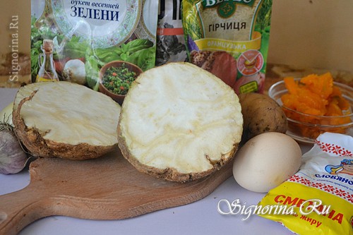 Ингредиенты для приготовления дерунов картофельных с сельдереем