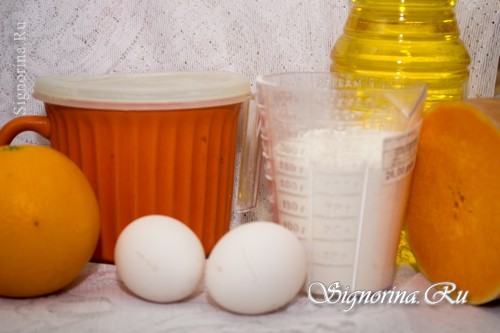 Ингредиенты для приготовления тыквенных блинов на молоке с апельсиновым соусом