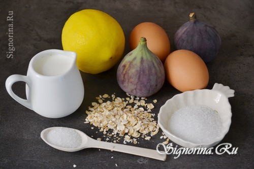 Ингредиенты для приготовления десерта в духовке из овсянки -флан с инжиром